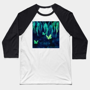 Wisteria and Butterflies Negative Painting Blue and Green Baseball T-Shirt
